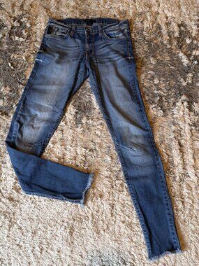 FLYING MONKEY Platinum Blue Denim Low Rise Skinny Jeans Raw Hem Women’s 28